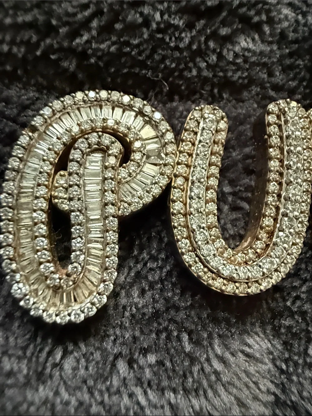 Gold Rhinestone 'PUNCH' Script Pendant with Lion Bail